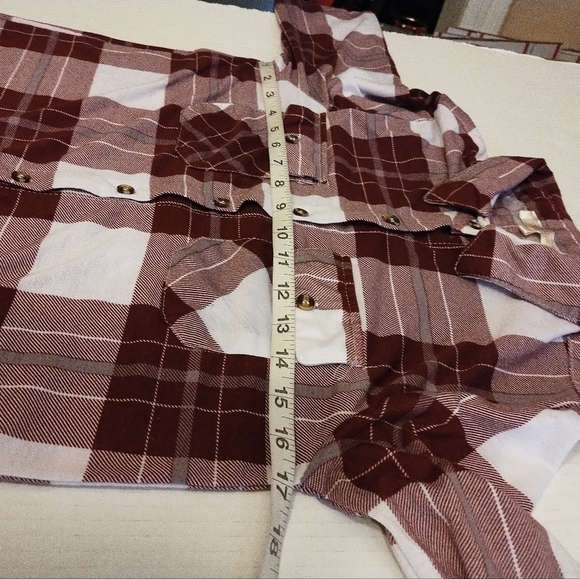 Stella Tweed wm long sleeve burgundy and white plaid button down/up shirt Small - Picture 8 of 12